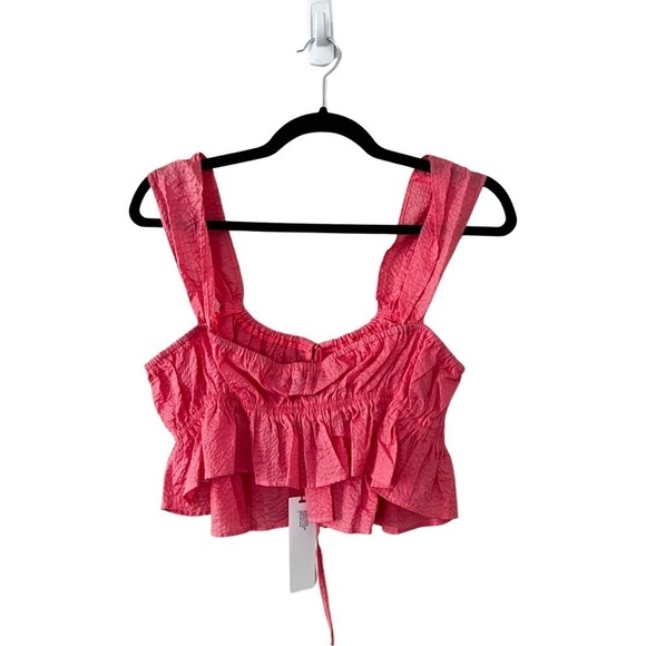 NWT CIAO LUCIA Ruffled Cropped Top Pink Sz L - Picture 3 of 7